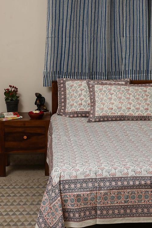 Sootisyahi 'Flowering Blossom' Handblock Printed Cotton Bedsheet - SootiSyahi