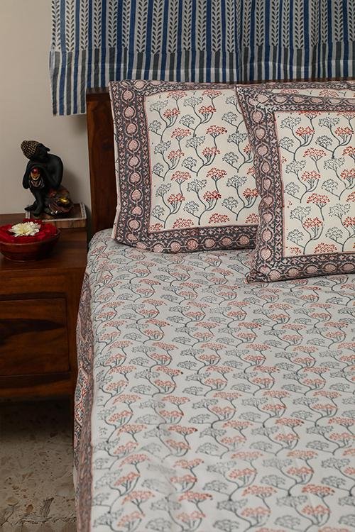 Sootisyahi 'Flowering Blossom' Handblock Printed Cotton Bedsheet - SootiSyahi