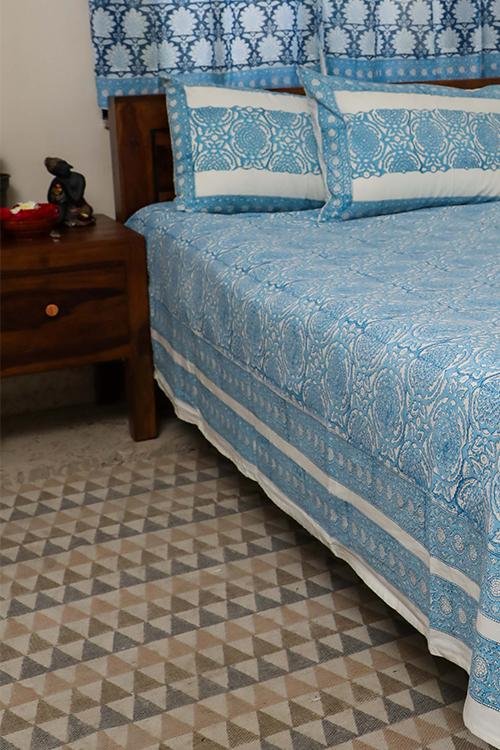 Sootisyahi 'Flowering Blue' Handblock Printed Cotton Bedsheet - SootiSyahi