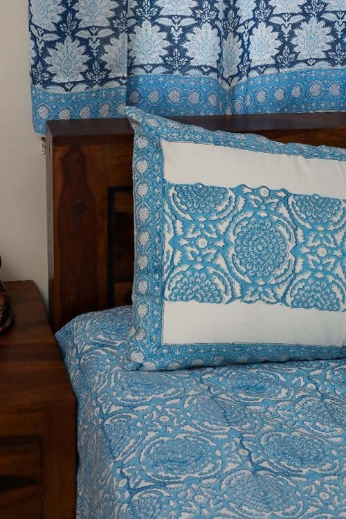 Sootisyahi 'Flowering Blue' Handblock Printed Cotton Bedsheet - SootiSyahi