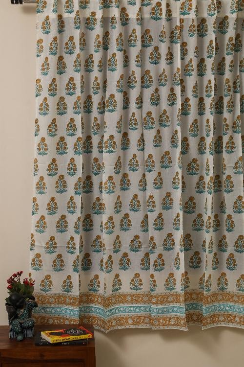 Sootisyahi 'Flowering Day' Handblock Printed Voile Cotton Curtain - SootiSyahi