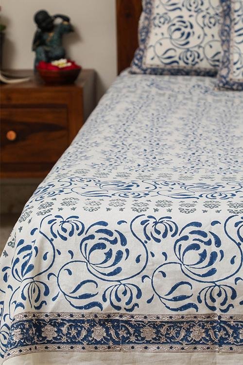 Sootisyahi 'Flowering Waves' Handblock Printed Cotton Bedsheet - SootiSyahi