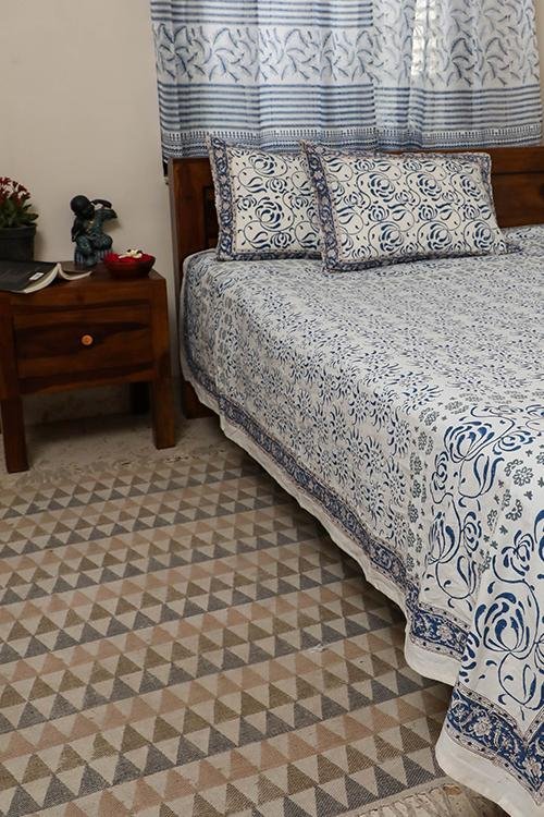 Sootisyahi 'Flowering Waves' Handblock Printed Cotton Bedsheet - SootiSyahi