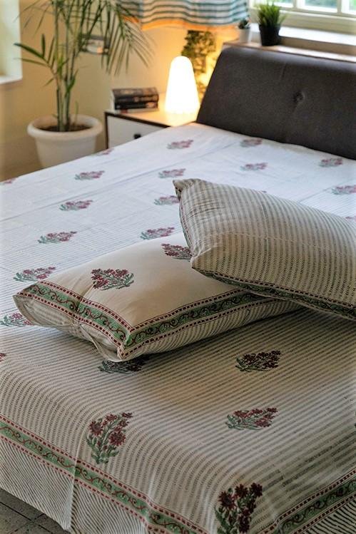 Sootisyahi 'Garden Climbers' Handblock Printed Cotton Bedsheet - SootiSyahi