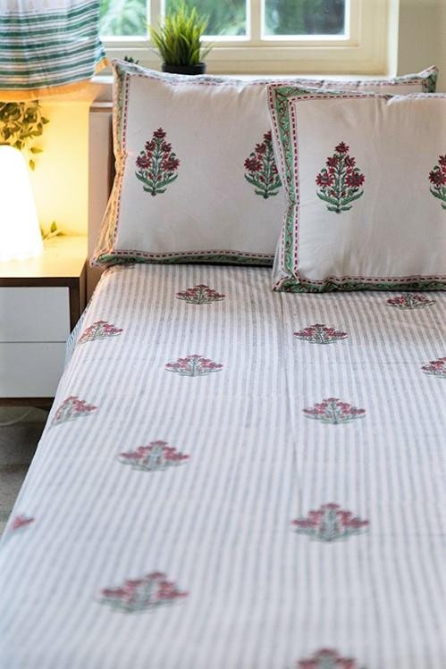 Sootisyahi 'Garden Climbers' Handblock Printed Cotton Bedsheet - SootiSyahi
