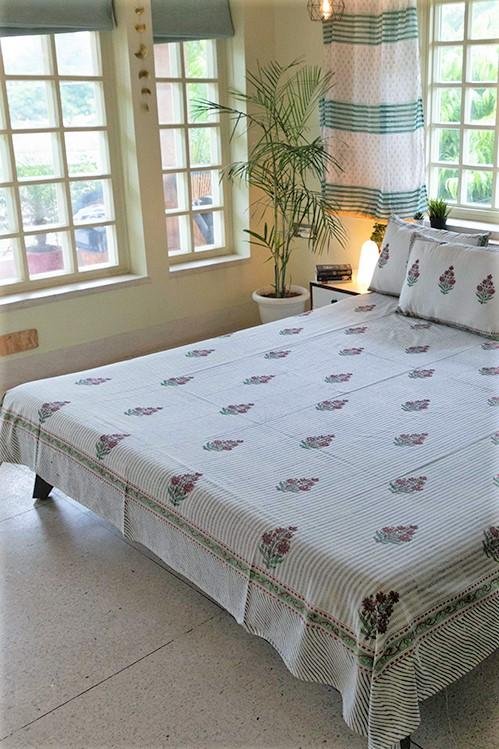 Sootisyahi 'Garden Climbers' Handblock Printed Cotton Bedsheet - SootiSyahi
