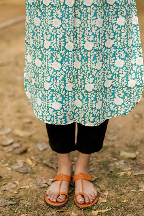 Sootisyahi 'Garden Glory' Azofree Handblock Printed Pure Cotton Kurti - SootiSyahi