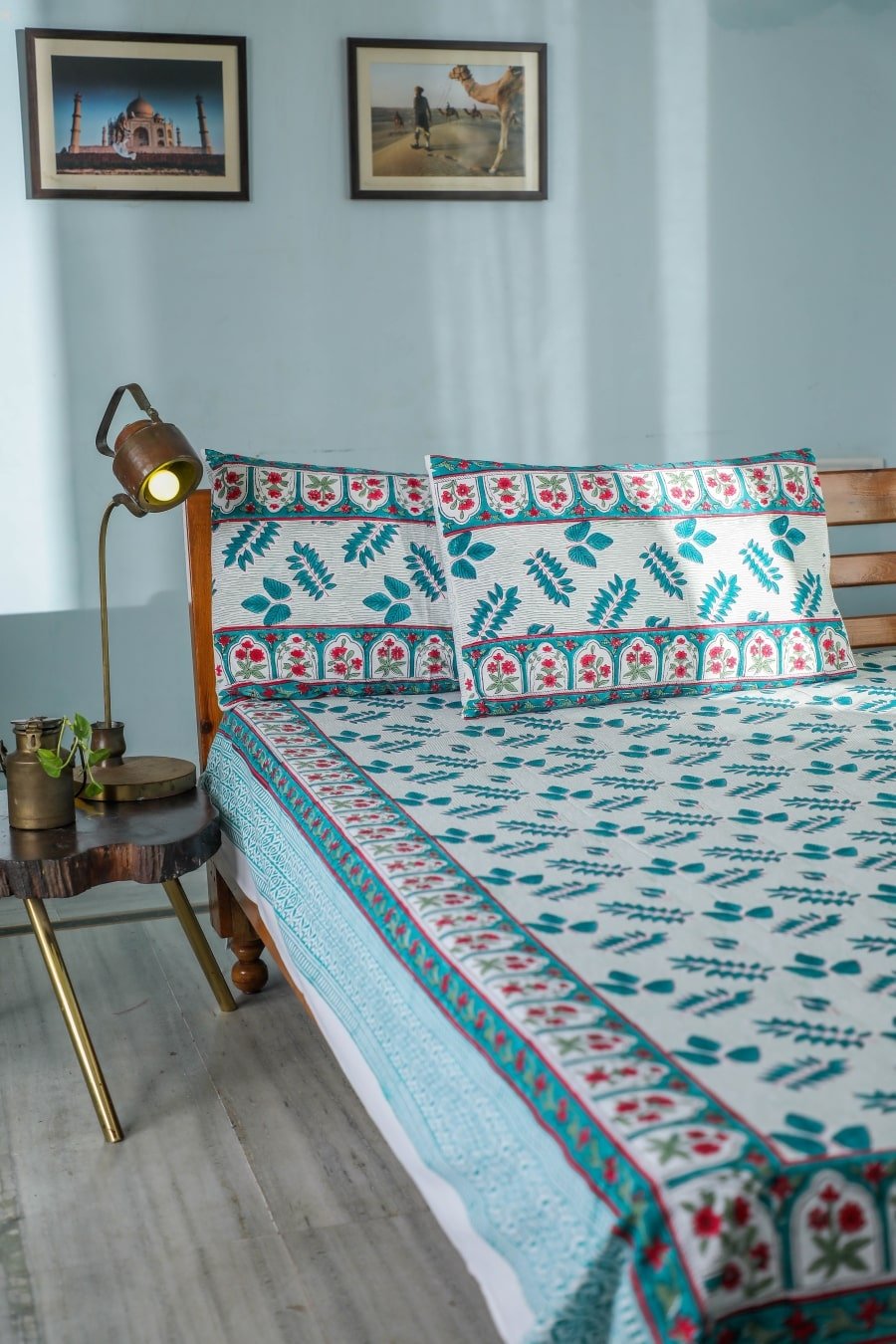 SootiSyahi 'Garden party' Handblock Printed Cotton Bedsheet - SootiSyahi