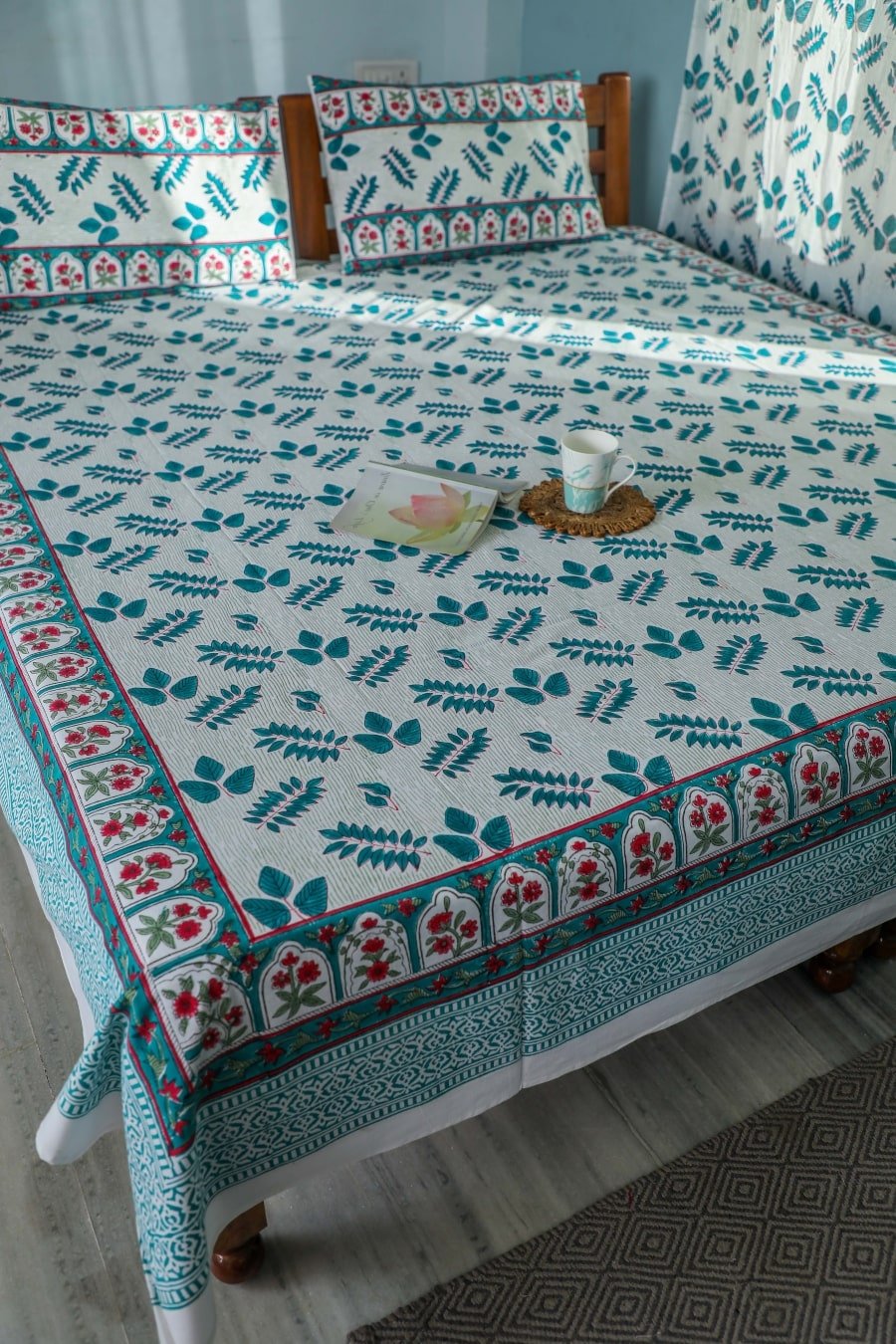 SootiSyahi 'Garden party' Handblock Printed Cotton Bedsheet - SootiSyahi