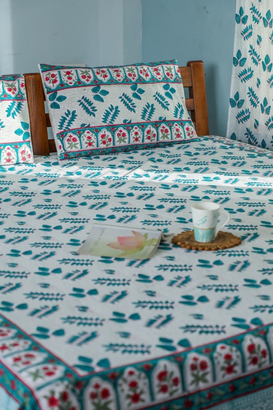 SootiSyahi 'Garden party' Handblock Printed Cotton Bedsheet - SootiSyahi