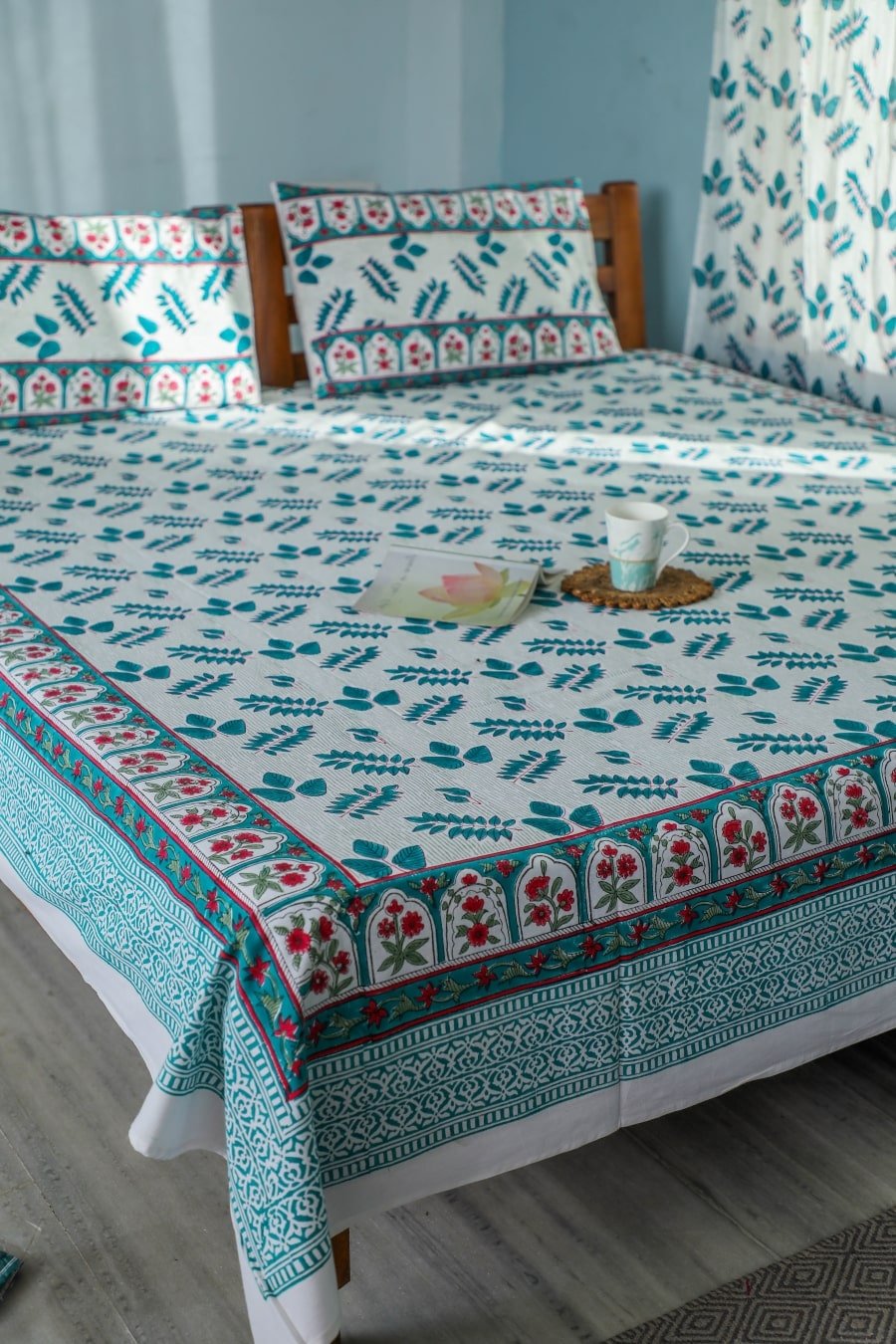 SootiSyahi 'Garden party' Handblock Printed Cotton Bedsheet - SootiSyahi