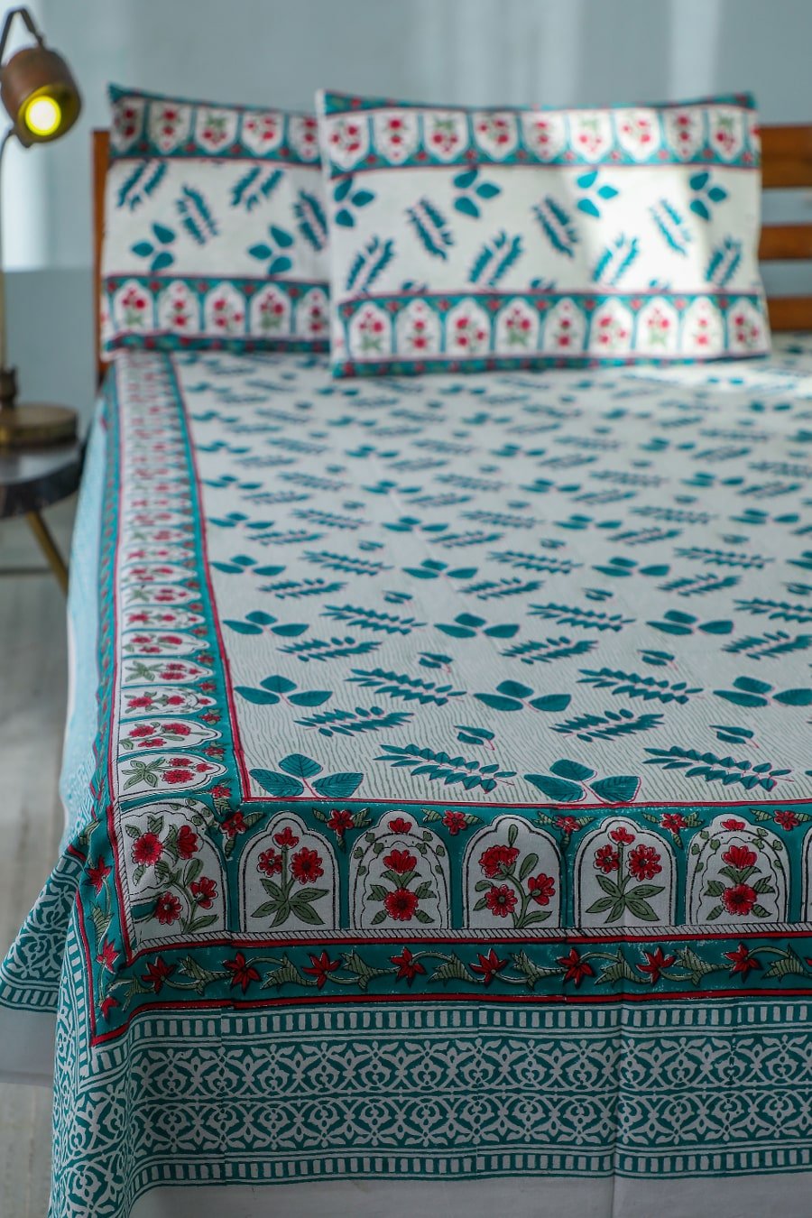 SootiSyahi 'Garden party' Handblock Printed Cotton Bedsheet - SootiSyahi