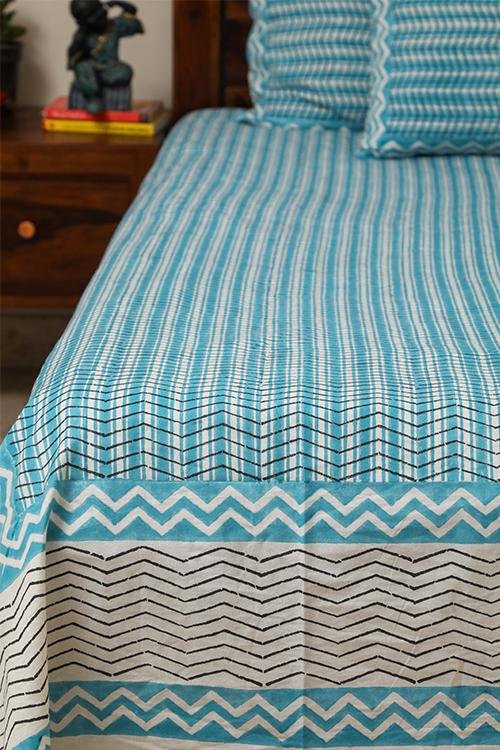 Sootisyahi 'Geometric Mesh' Handblock Printed Cotton Bedsheet - SootiSyahi