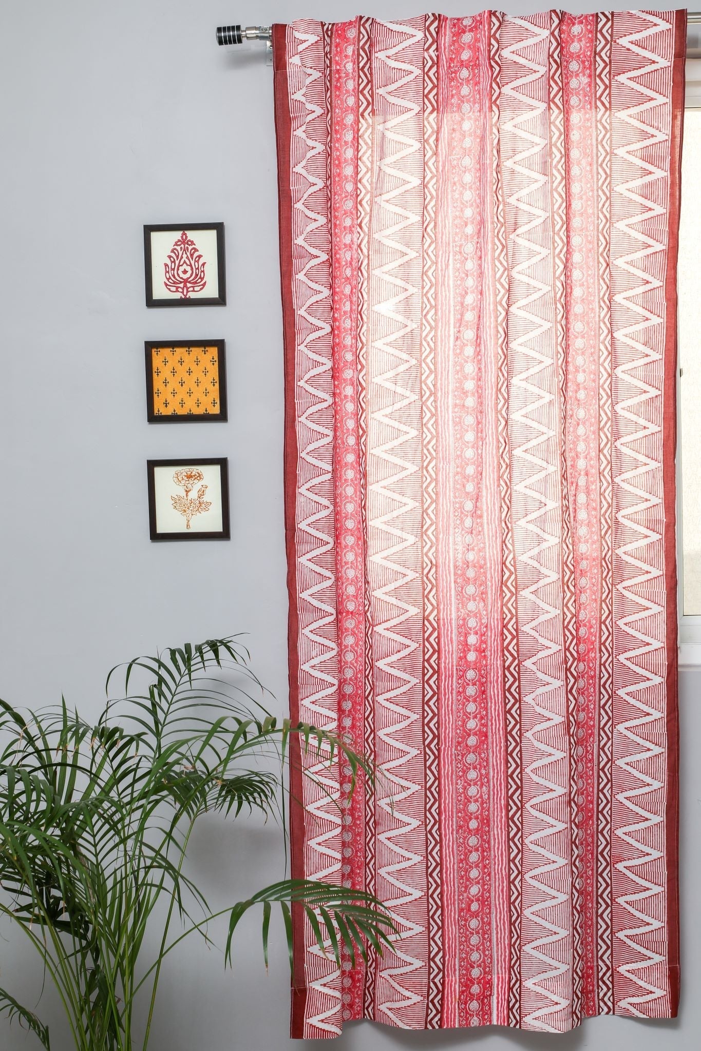 SootiSyahi 'Geometric Romance' Handblock Printed Cotton Door Curtain - SootiSyahi