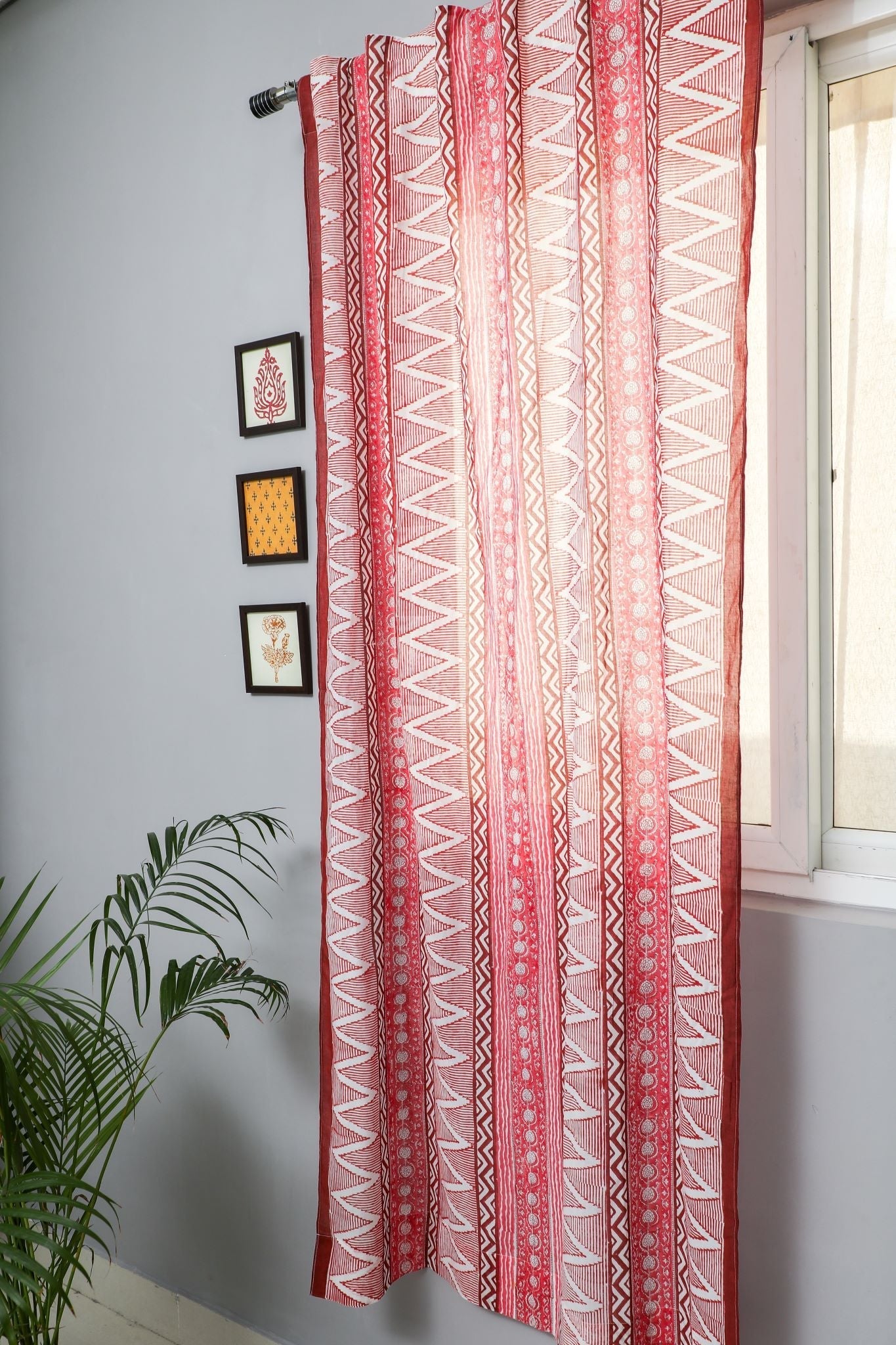 SootiSyahi 'Geometric Romance' Handblock Printed Cotton Door Curtain - SootiSyahi