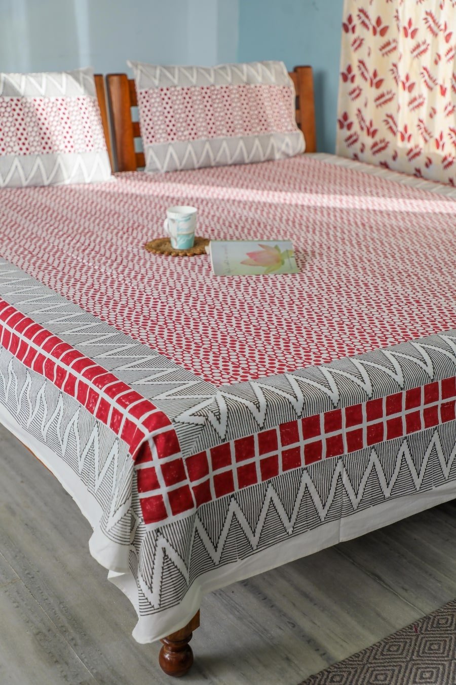 SootiSyahi 'Geometrical valley' Handblock Printed Cotton Bedsheet - SootiSyahi