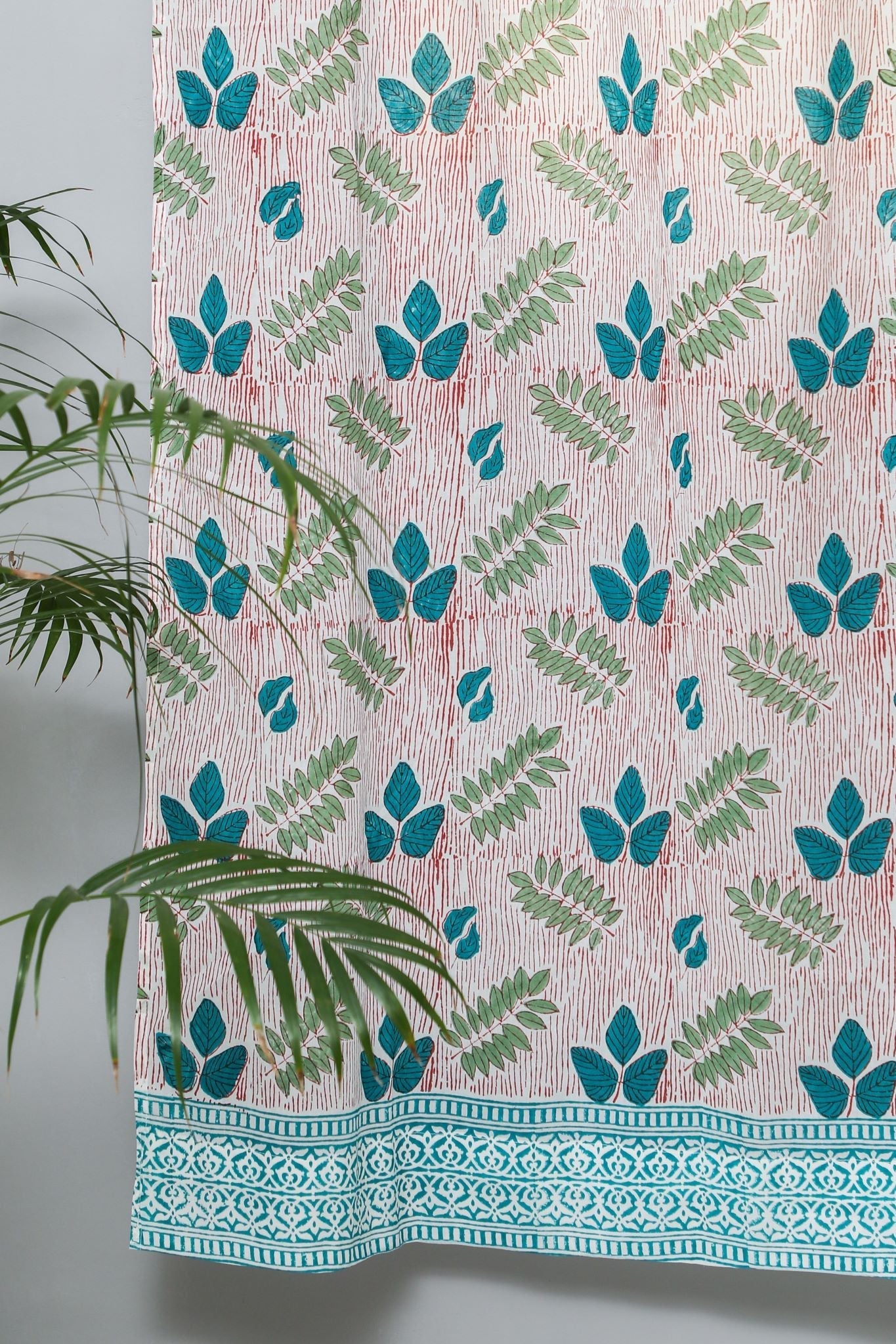 SootiSyahi 'Glow of Garden' Handblock Printed Cotton Door Curtain - SootiSyahi