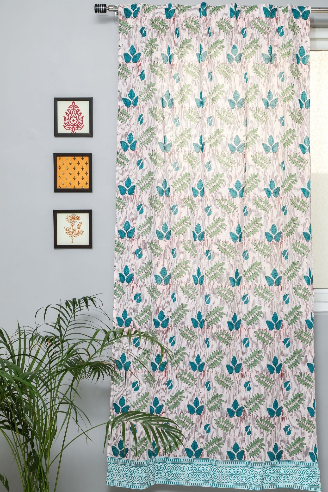 SootiSyahi 'Glow of Garden' Handblock Printed Cotton Door Curtain - SootiSyahi