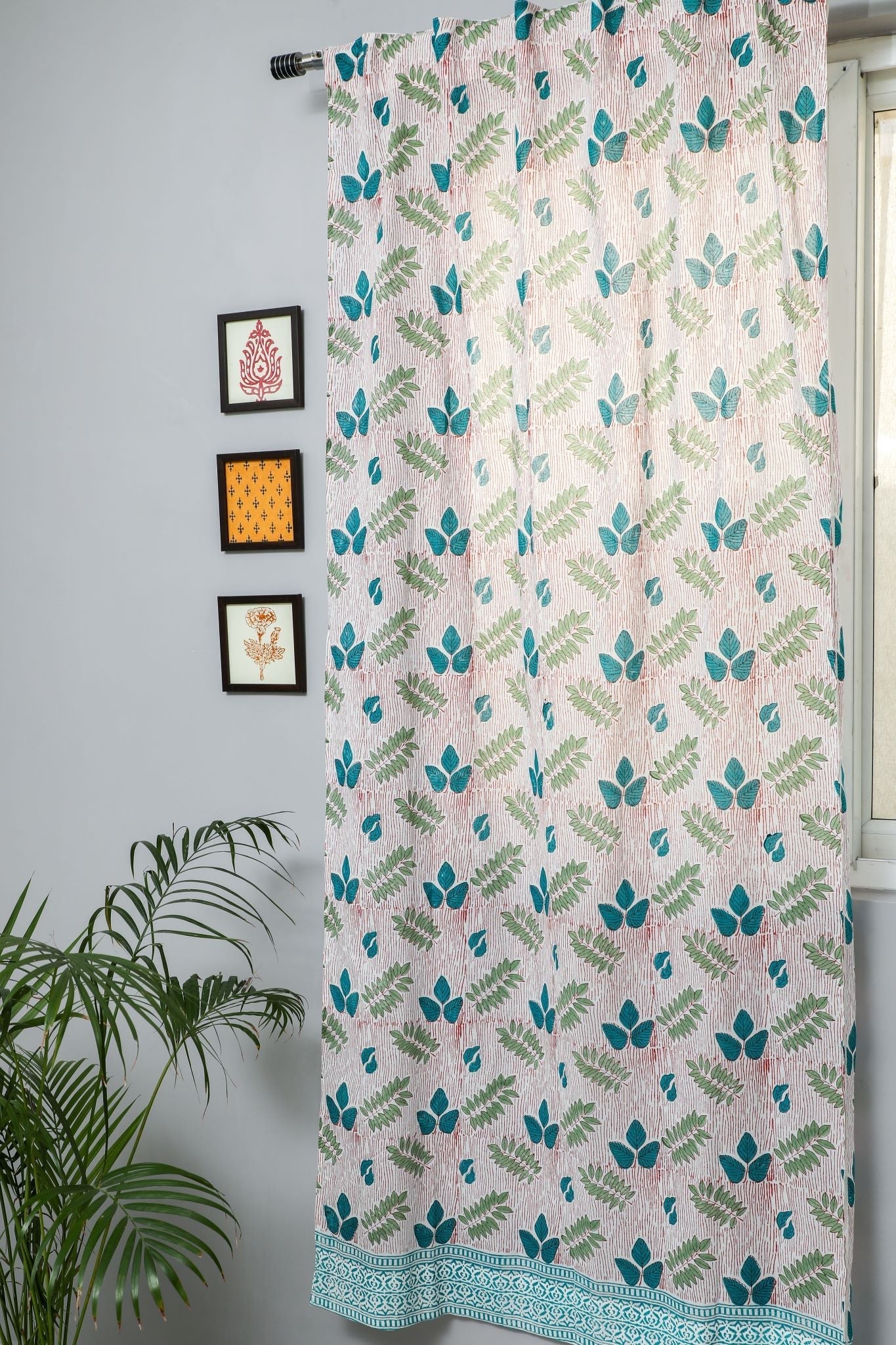 SootiSyahi 'Glow of Garden' Handblock Printed Cotton Door Curtain - SootiSyahi