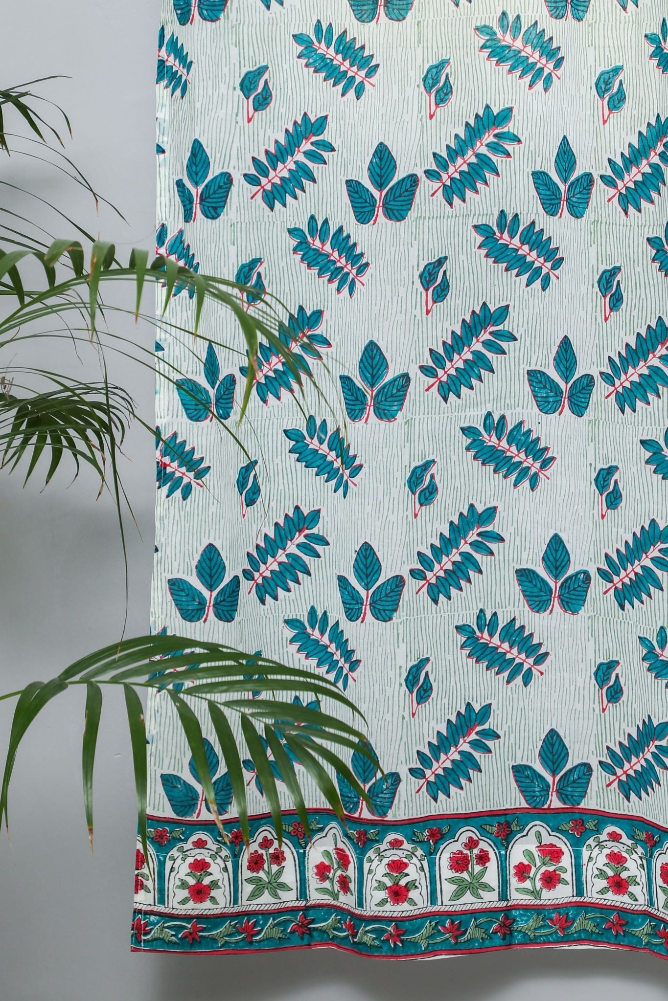 SootiSyahi 'Glow of Leaves' Handblock Printed Cotton Door Curtain - SootiSyahi