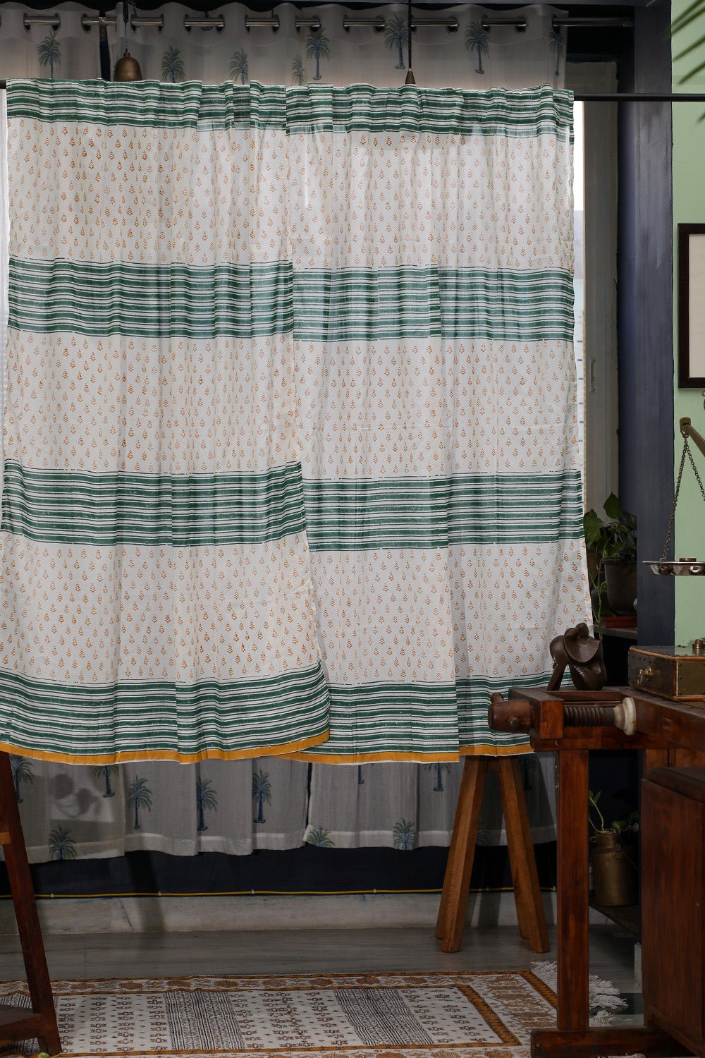 SootiSyahi 'Good Vibes' Handblock Printed Cotton Window Curatin - SootiSyahi