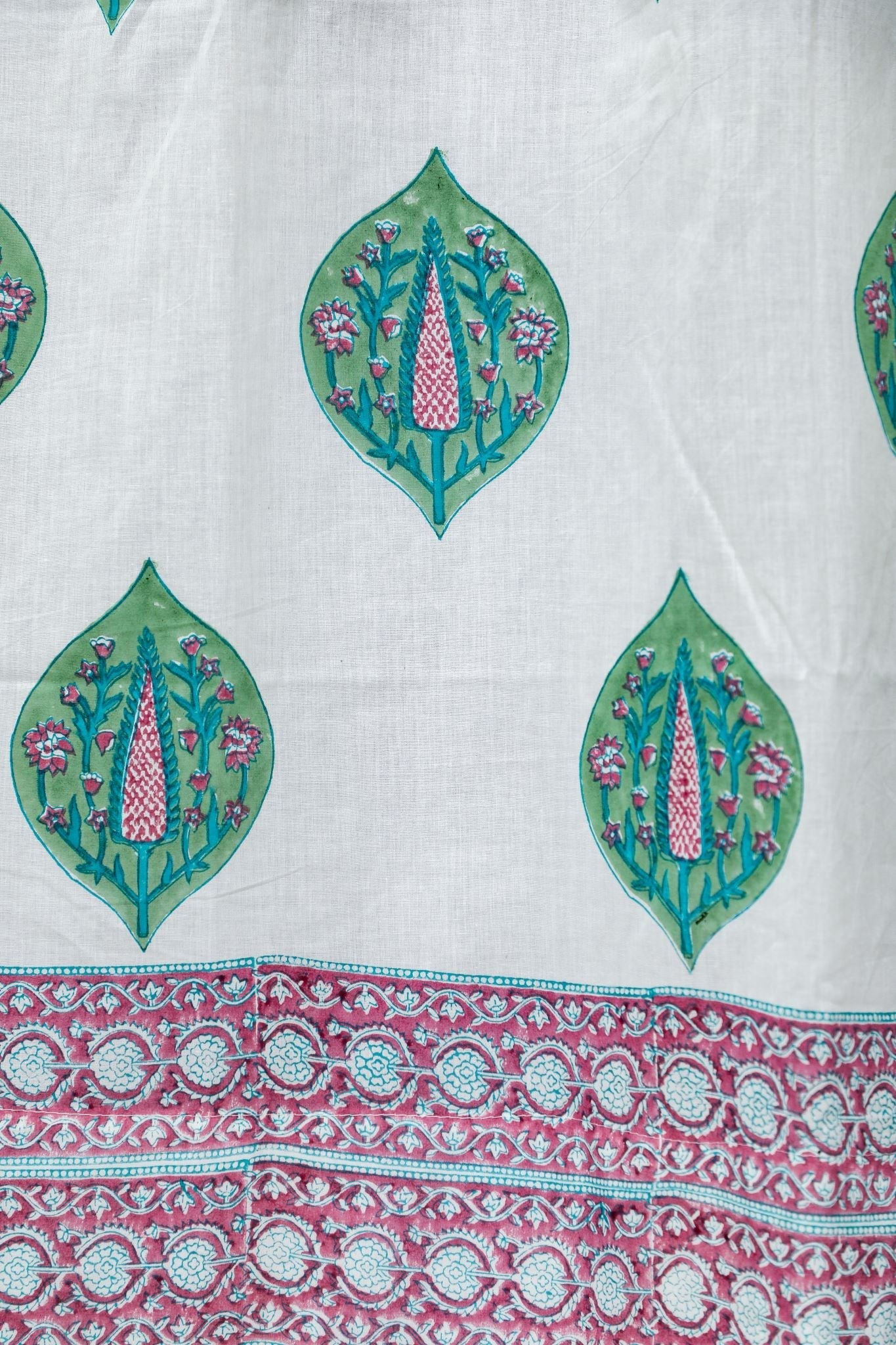 SootiSyahi 'Green Palm' Handblock Printed Cotton Door Curtain - SootiSyahi