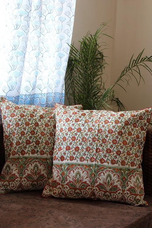 Sootisyahi 'Gul Yas' Handblock Printed Cotton Cushion Cover Set - SootiSyahi