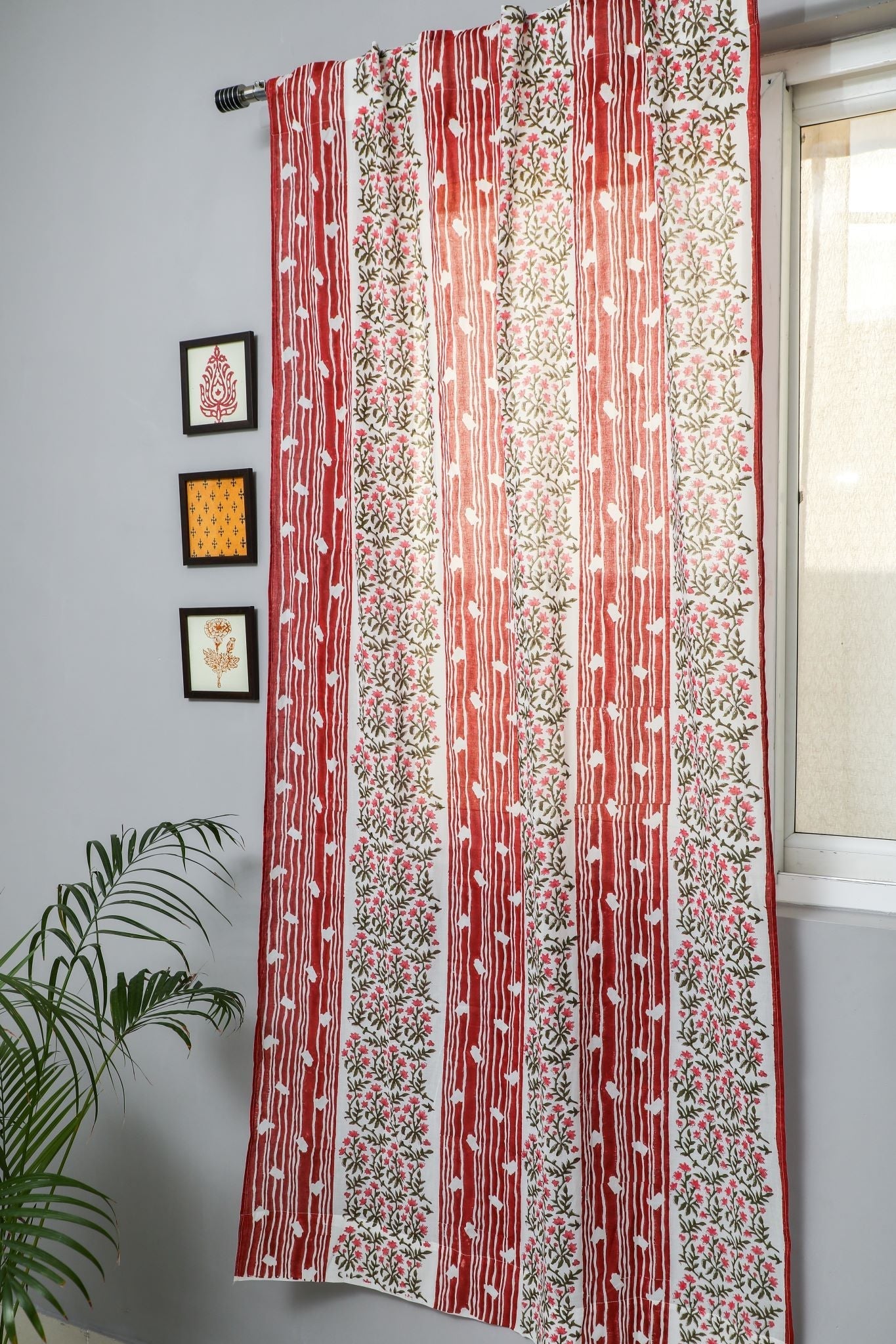 SootiSyahi 'Haven Glazing' Handblock Printed Cotton Door Curtain - SootiSyahi