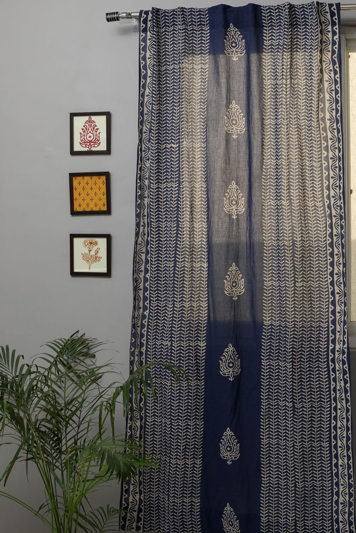 SootiSyahi 'Hydrangea' Handblock Printed Cotton Door Curtain - SootiSyahi
