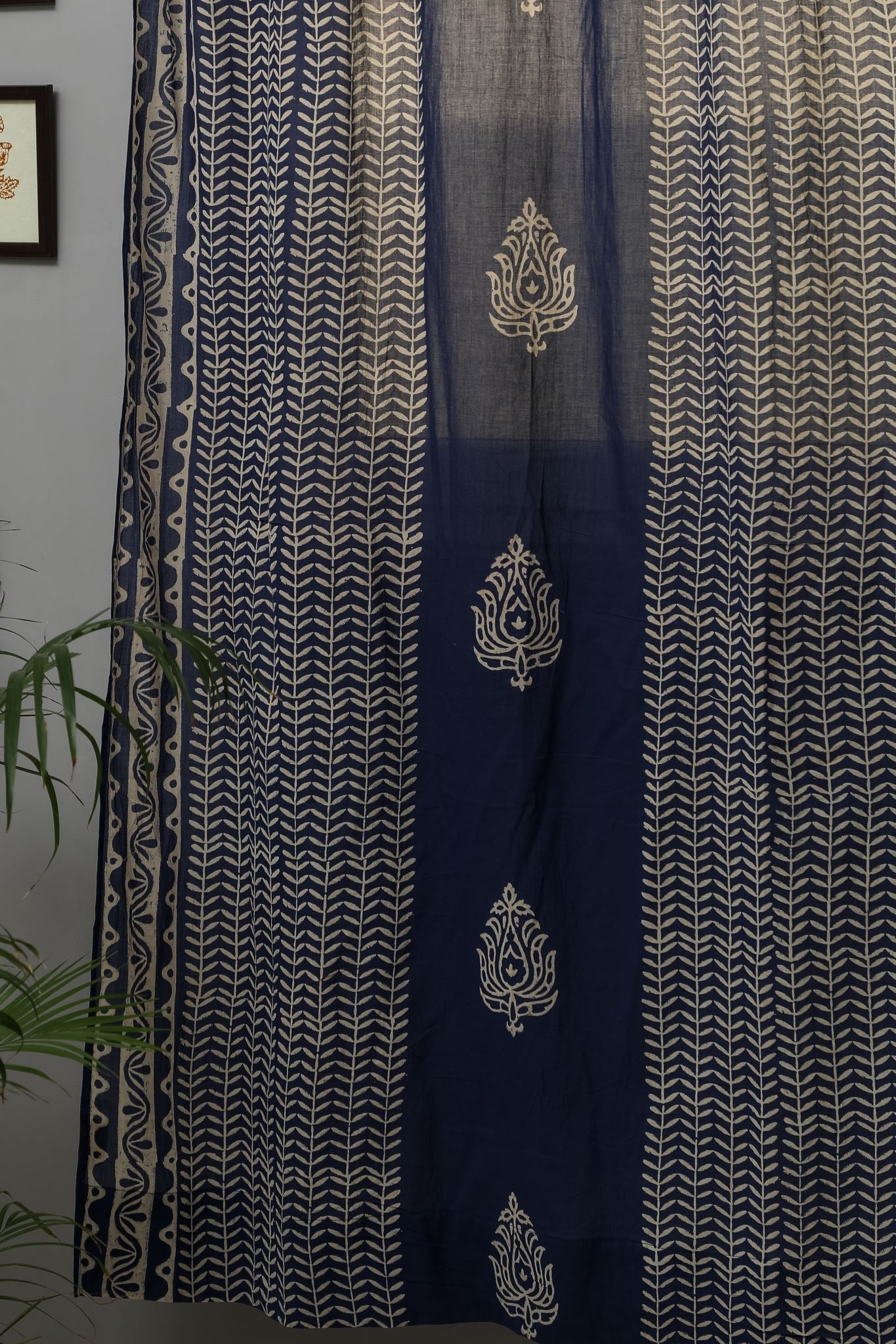 SootiSyahi 'Hydrangea' Handblock Printed Cotton Door Curtain - SootiSyahi