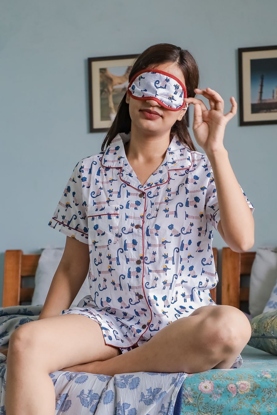 Sootisyahi 'Impish Puppy ' Azofree Handblock Printed Pure Cotton Night Suit - SootiSyahi