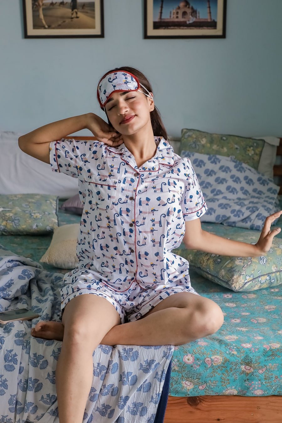 Sootisyahi 'Impish Puppy ' Azofree Handblock Printed Pure Cotton Night Suit - SootiSyahi