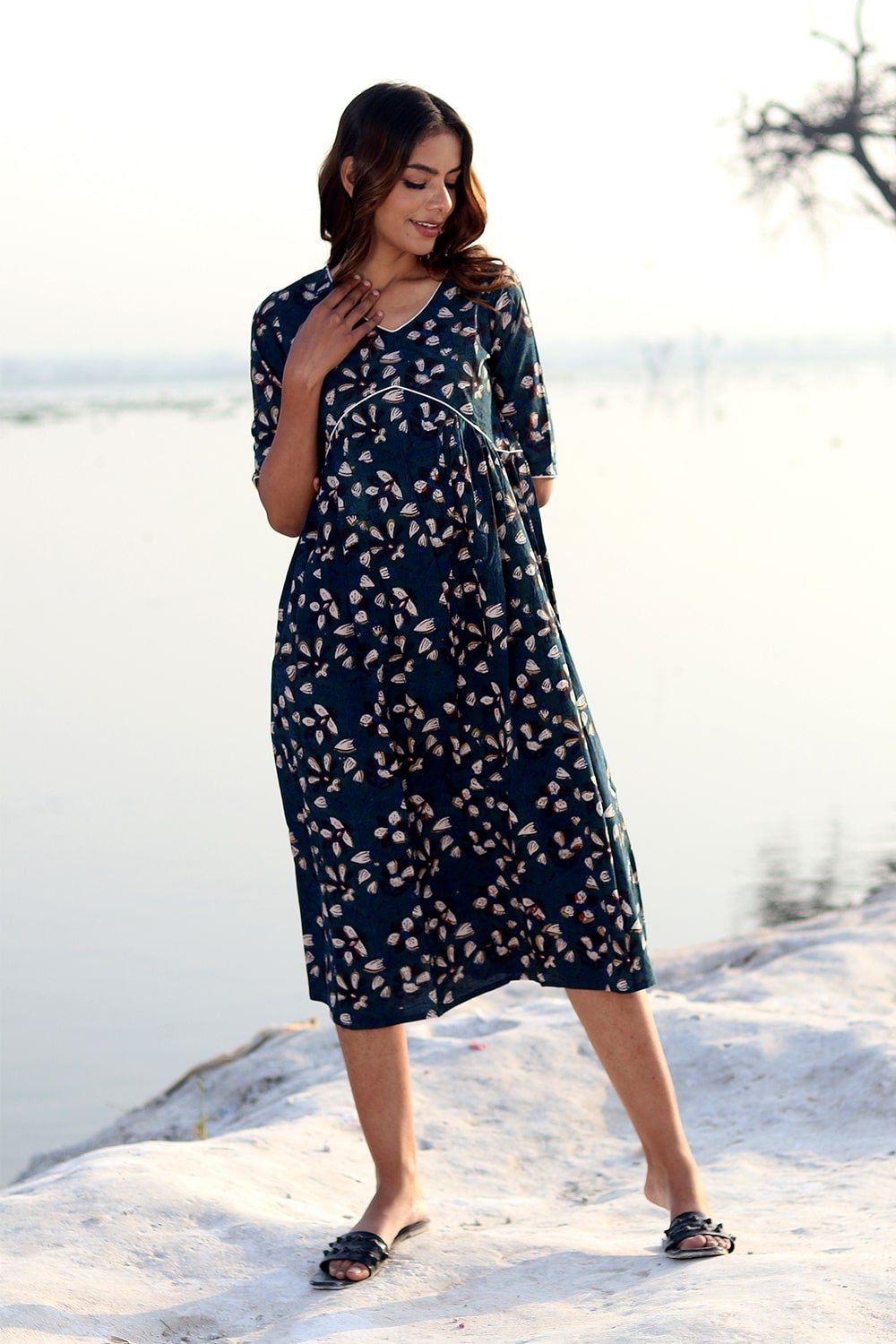 SootiSyahi 'Indigo Era' Block Printed Cotton Dress - SootiSyahi