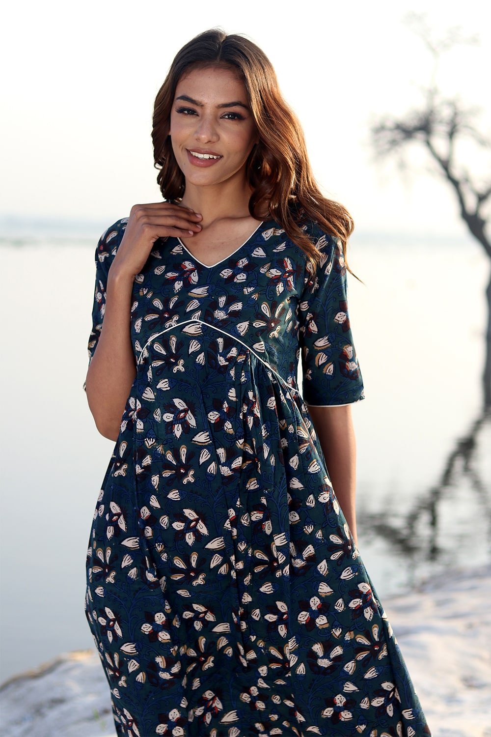 SootiSyahi 'Indigo Era' Block Printed Cotton Dress - SootiSyahi