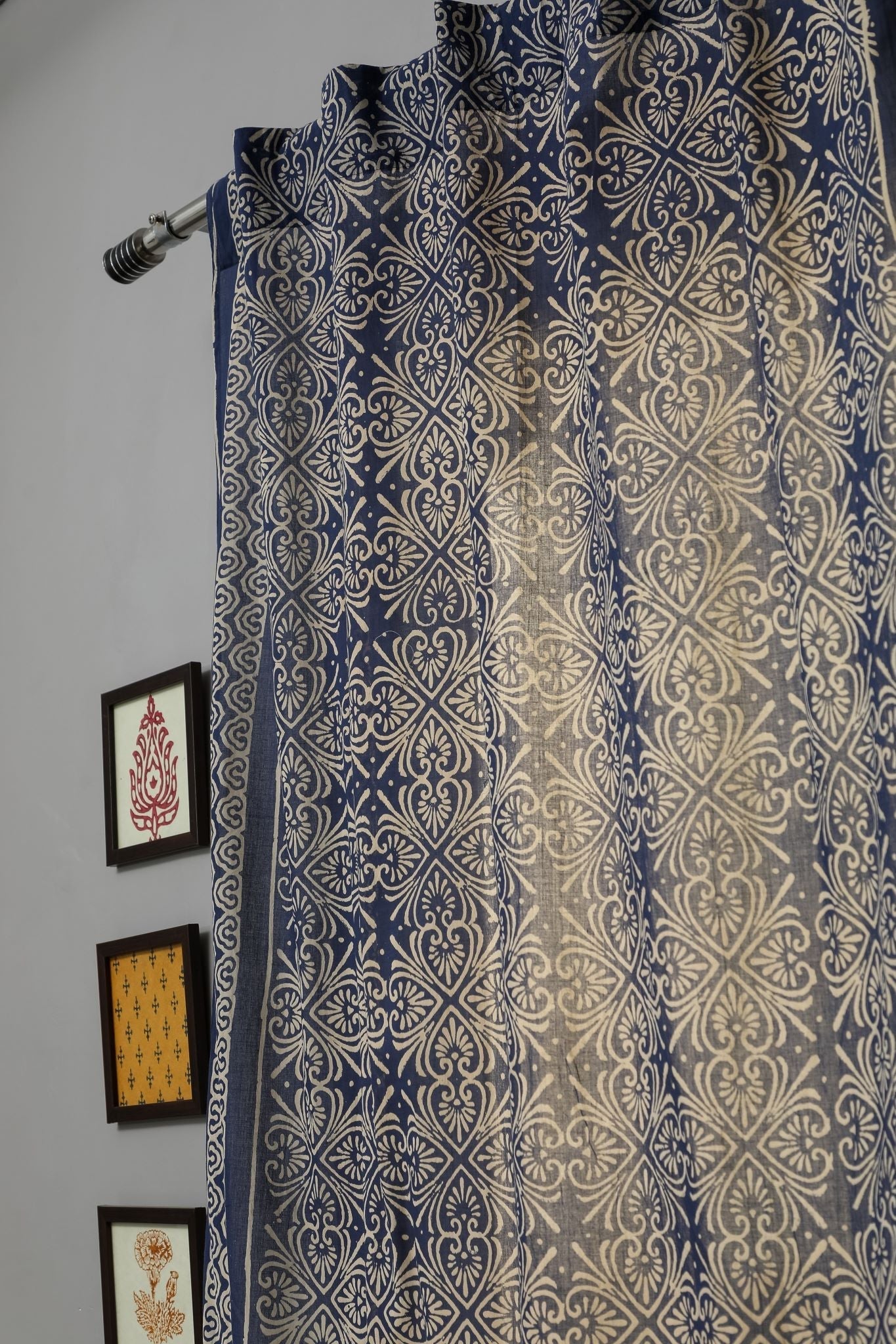SootiSyahi 'Iris' Handblock Printed Cotton Door Curtain - SootiSyahi