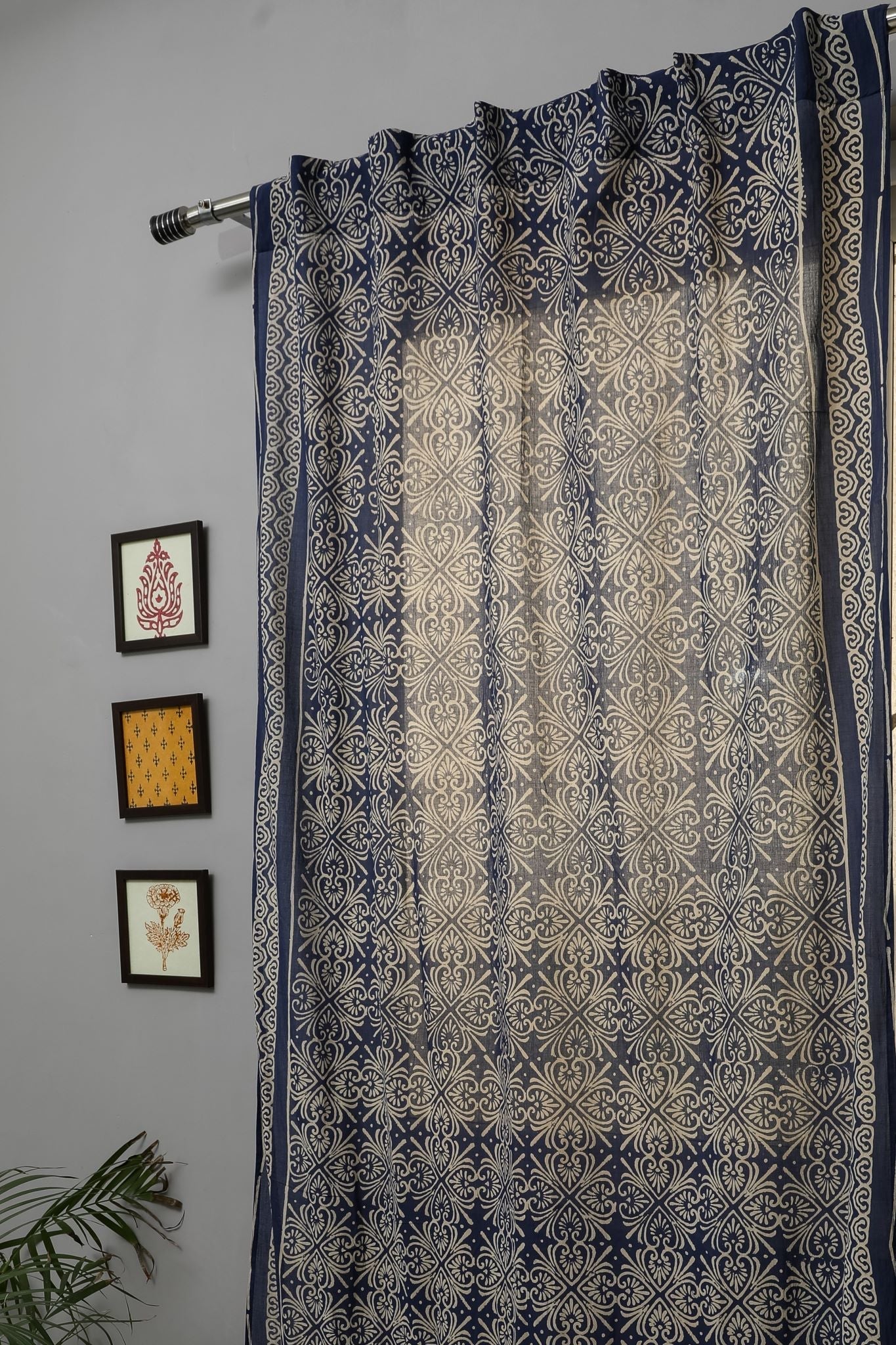 SootiSyahi 'Iris' Handblock Printed Cotton Door Curtain - SootiSyahi