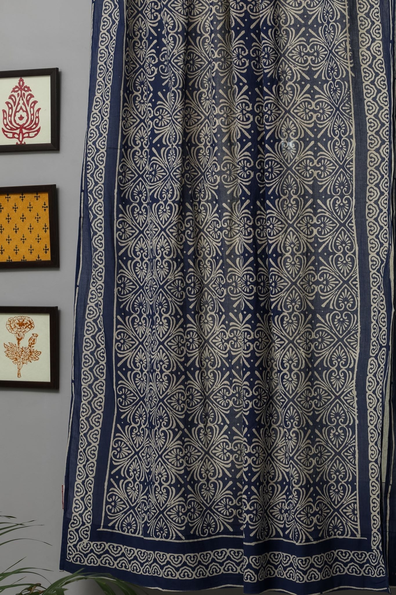 SootiSyahi 'Iris' Handblock Printed Cotton Window Curtain - SootiSyahi