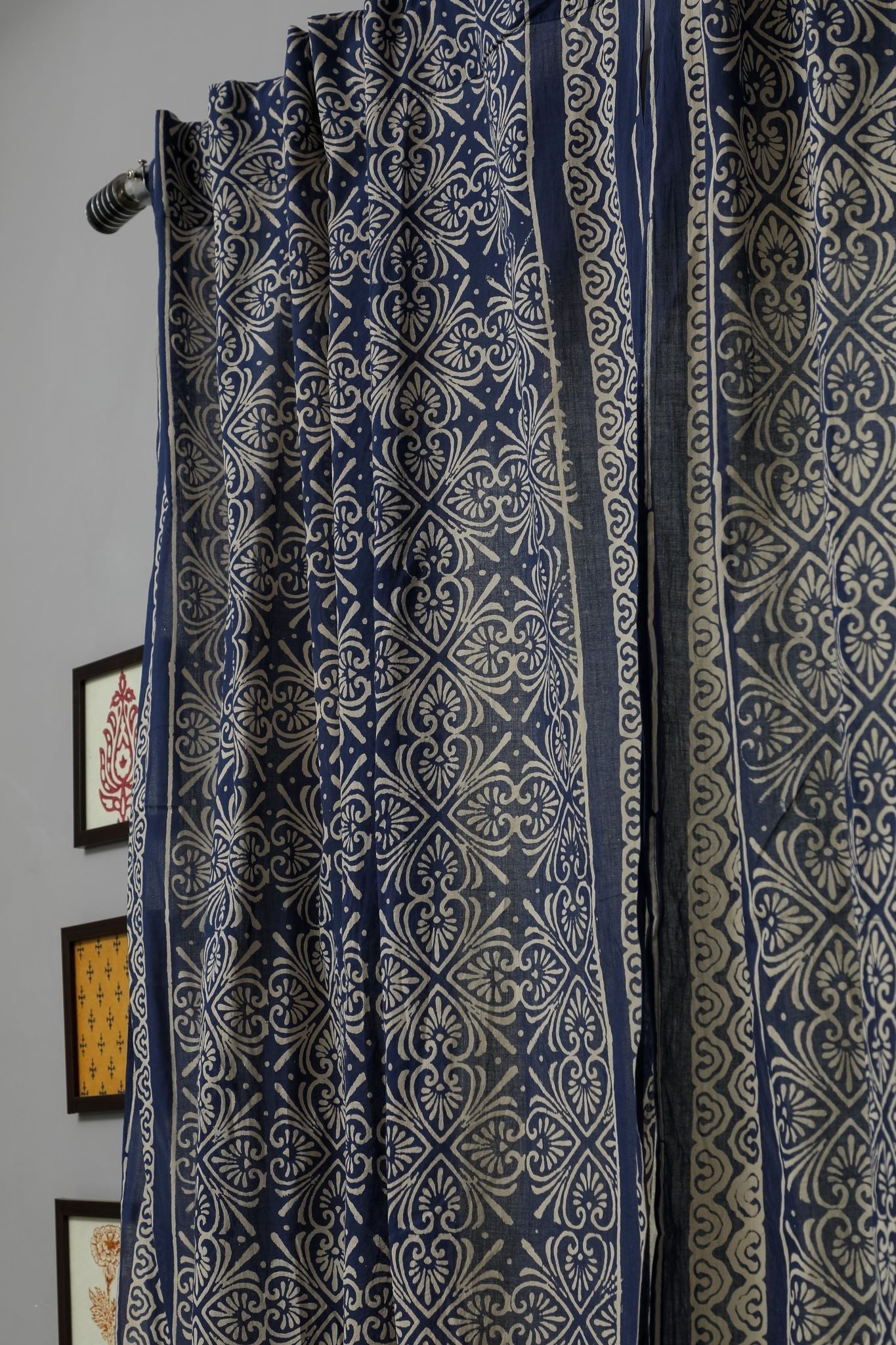 SootiSyahi 'Iris' Handblock Printed Cotton Window Curtain - SootiSyahi