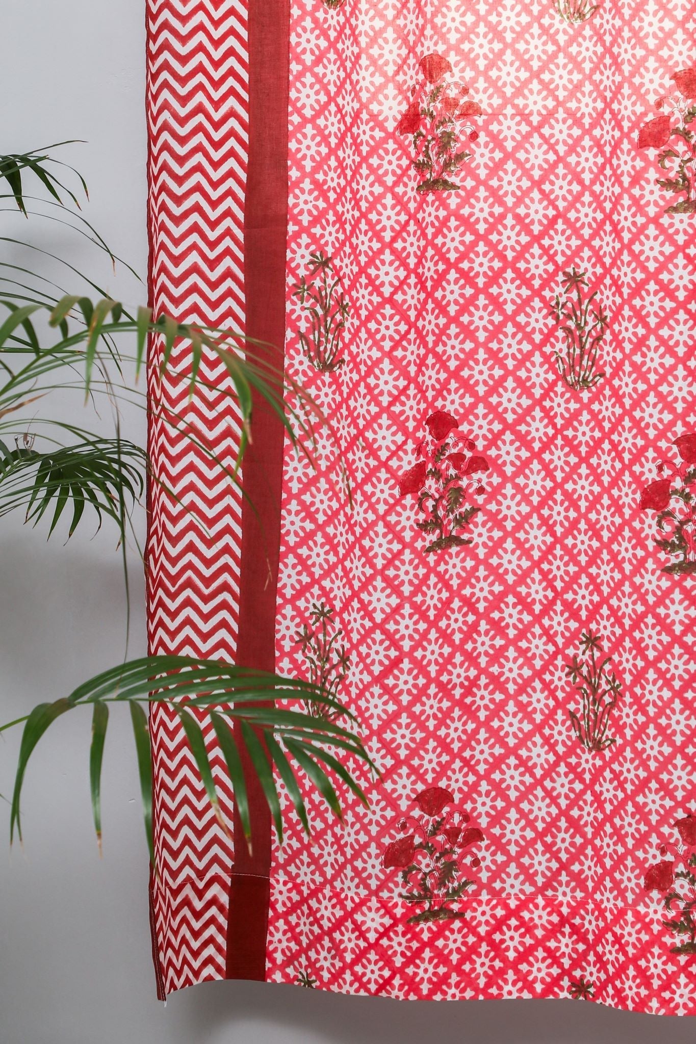 SootiSyahi 'Jade Rose' Handblock Printed Cotton Door Curtain - SootiSyahi