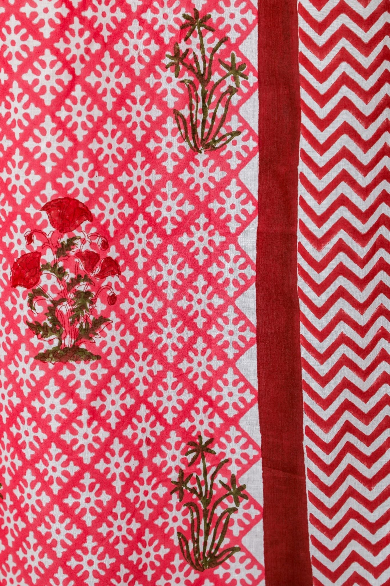 SootiSyahi 'Jade Rose' Handblock Printed Cotton Door Curtain - SootiSyahi