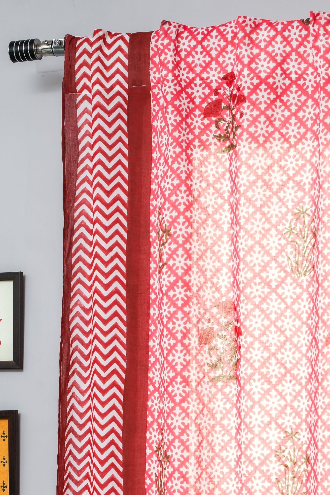 SootiSyahi 'Jade Rose' Handblock Printed Cotton Door Curtain - SootiSyahi