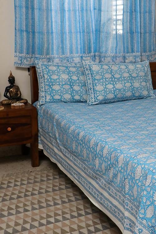 Sootisyahi 'Jal Kamal' Handblock Printed Cotton Bedsheet - SootiSyahi