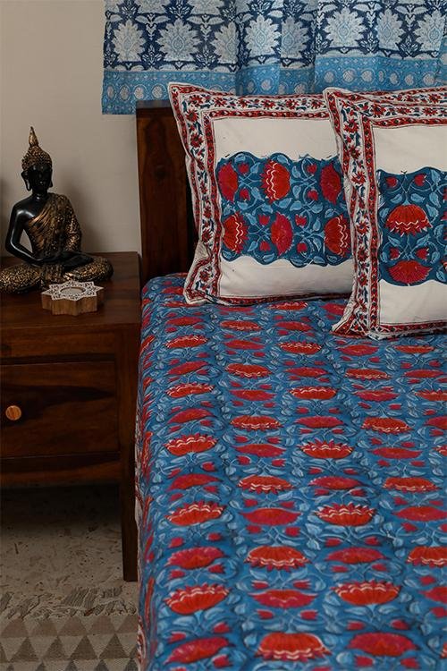 Sootisyahi 'Jal Kumud' Handblock Printed Cotton Bedsheet - SootiSyahi