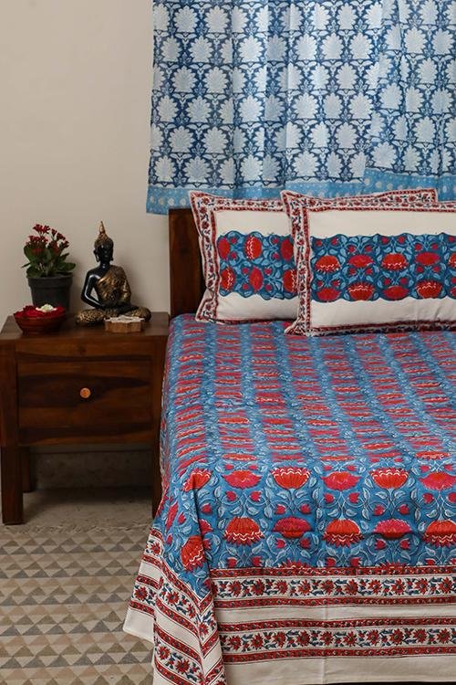 Sootisyahi 'Jal Kumud' Handblock Printed Cotton Bedsheet - SootiSyahi
