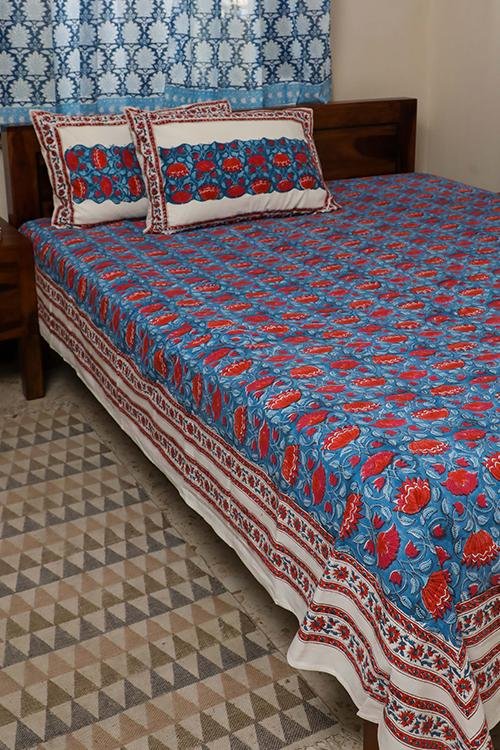 Sootisyahi 'Jal Kumud' Handblock Printed Cotton Bedsheet - SootiSyahi