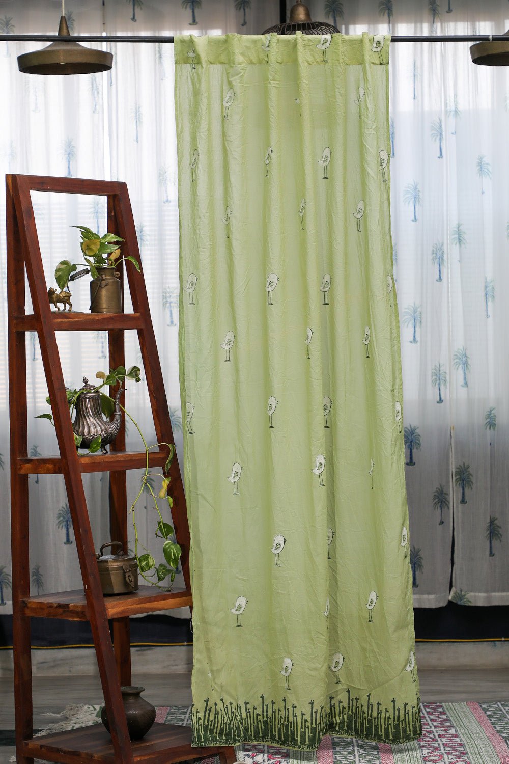 SootiSyahi 'Jungle Tale- Pastel Green' Handblock Printed Cotton Door Curatin - SootiSyahi