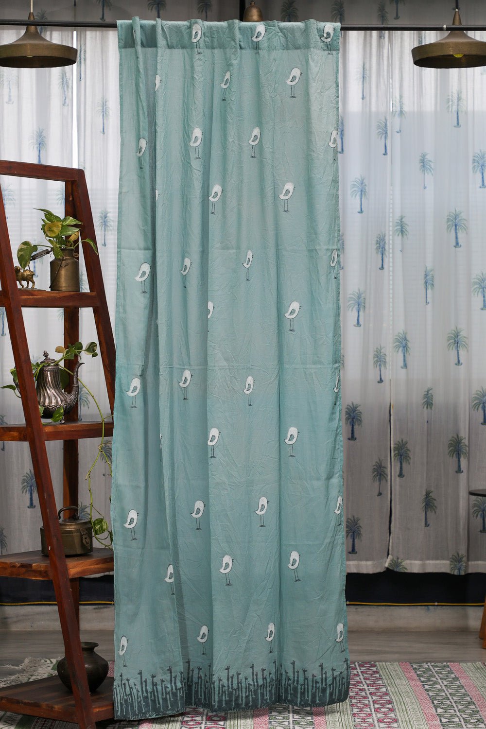 SootiSyahi 'Glow of Leaves' Handblock Printed Cotton Door Curtain