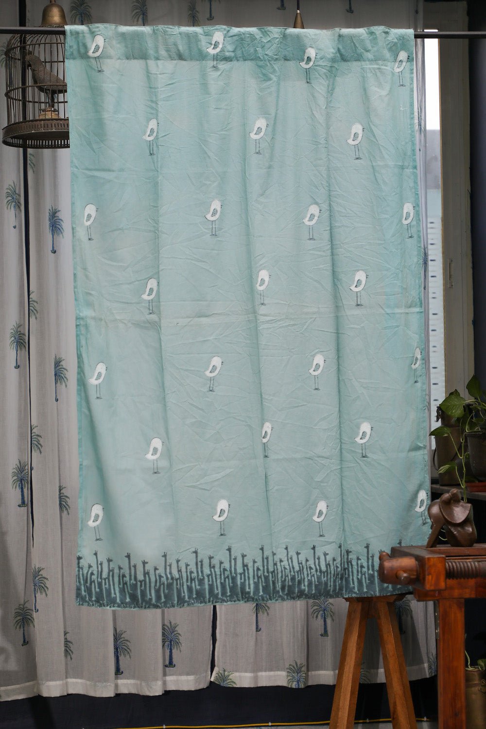 SootiSyahi 'Jungle Tale-Pastel Pine' Handblock Printed Cotton Window Curatin - SootiSyahi