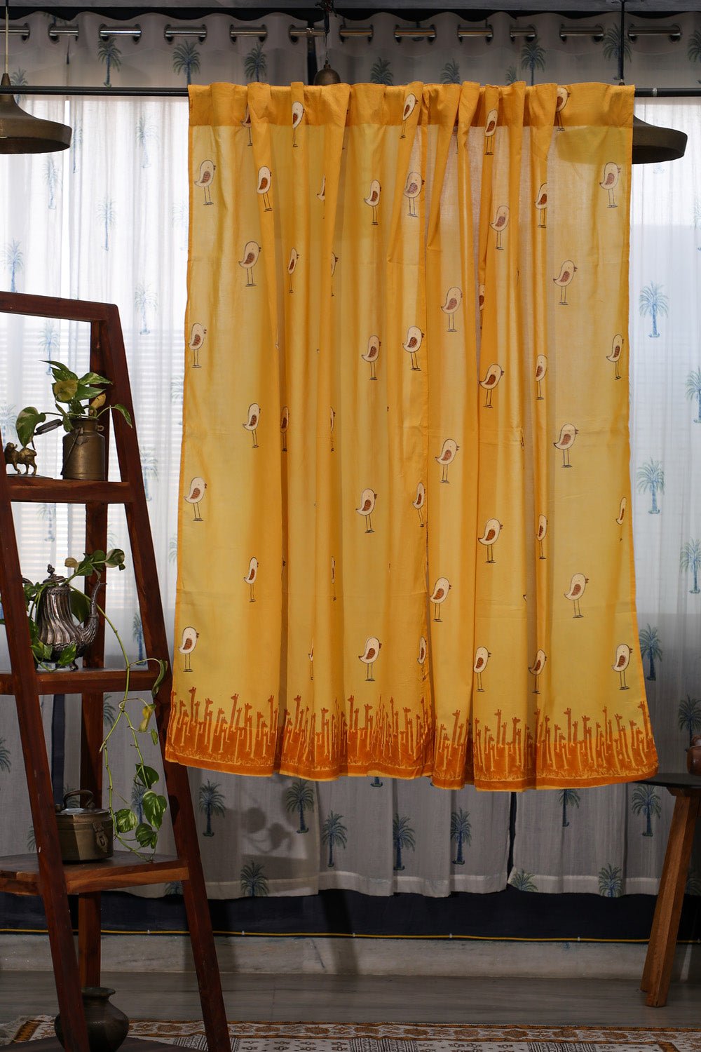 SootiSyahi 'Jungle Tale-Pastel Yellow' Handblock Printed Cotton Window Curatin - SootiSyahi