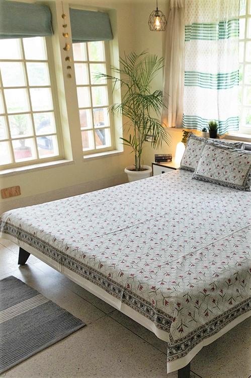 Sootisyahi 'Lily Liberty' Handblock Printed Cotton Bedsheet - SootiSyahi